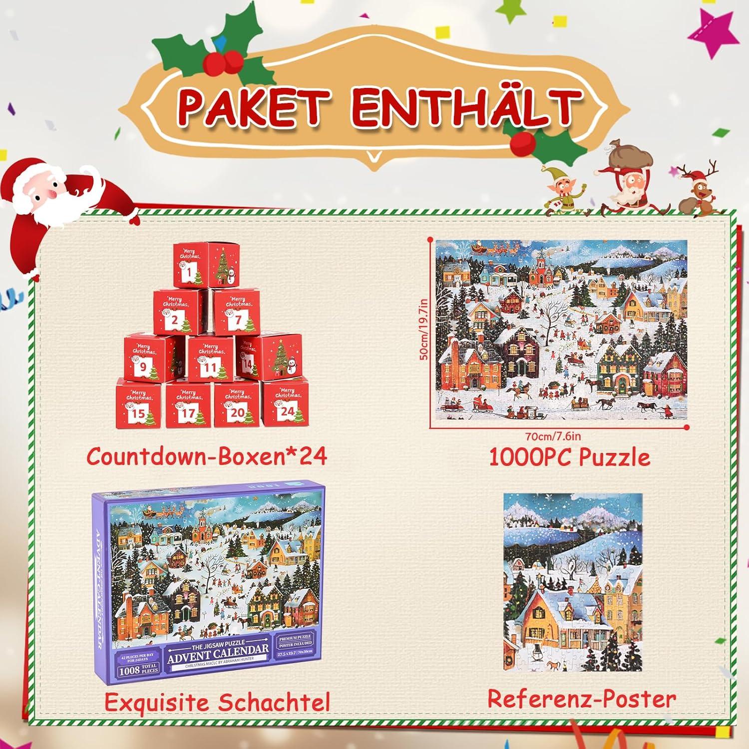 Adventskalender Puzzle 2024 Weihnachts Jigsaw 1008 Teile Spaß für die