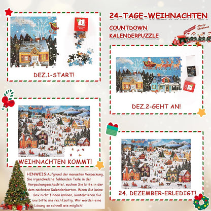 Adventskalender Puzzle 2024 Weihnachts Jigsaw 1008 Teile für Kinder und Erwachsene