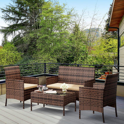 Rattanmöbel Set 4-teilig für Terrasse und Balkon VintageBraun