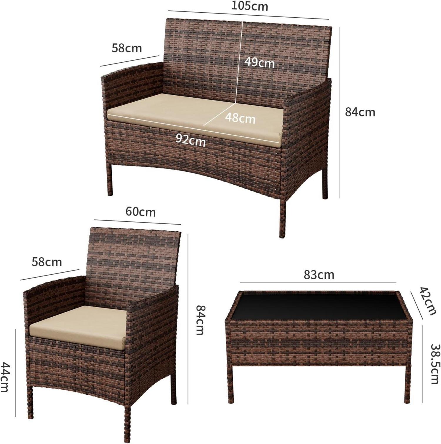 4-teiliges Rattan Gartenmöbel Set VintageBraun