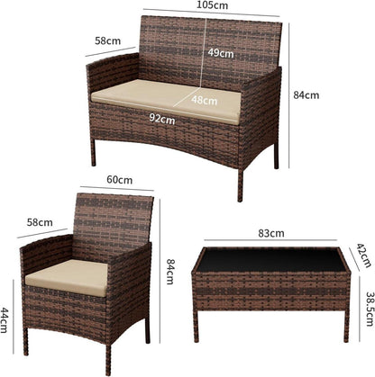 4-teiliges Rattan Gartenmöbel Set VintageBraun