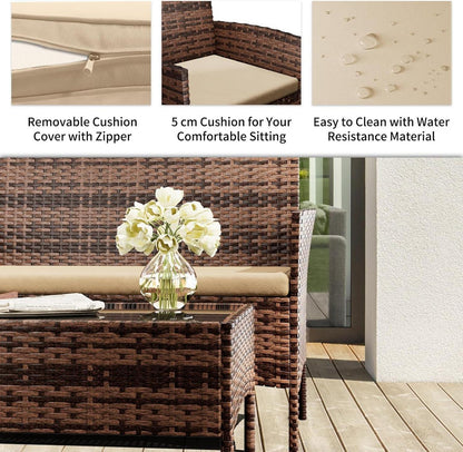 4-teiliges Rattanmöbel-Set VintageBraun für Terrasse & Balkon