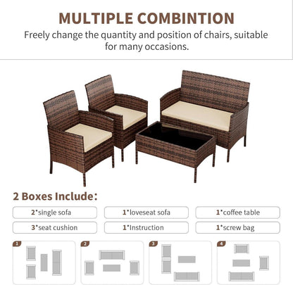 Amopatio 4-teiliges Rattan Gartenmöbel Set VintageBraun
