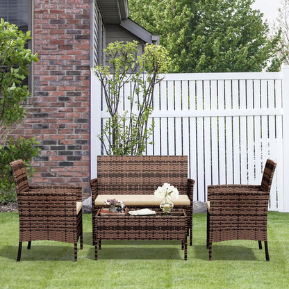 4-teiliges Rattan Gartenmöbel Set VintageBraun