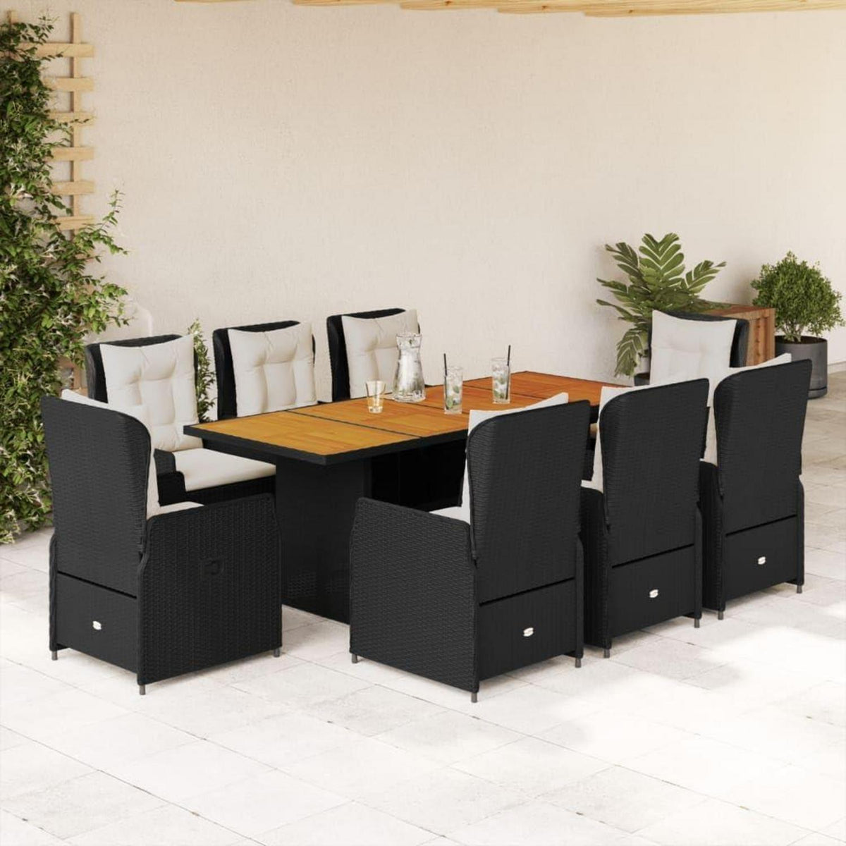 Polyrattan Gartenmöbel Set 8 Personen Tisch 8 Stühlen Beige