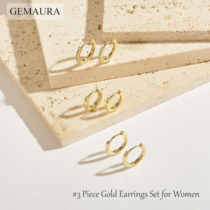Damen Ohrringe Gold 14K Hypoallergen Creolen Ohrstecker Set