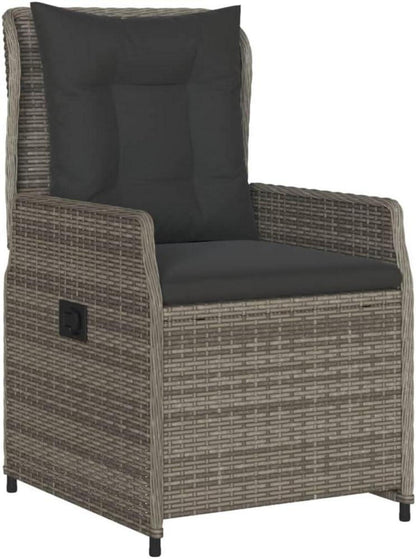 Polyrattan Gartenmöbel Set 6 Personen mit verstellbaren Stühlen und Tisch Grau