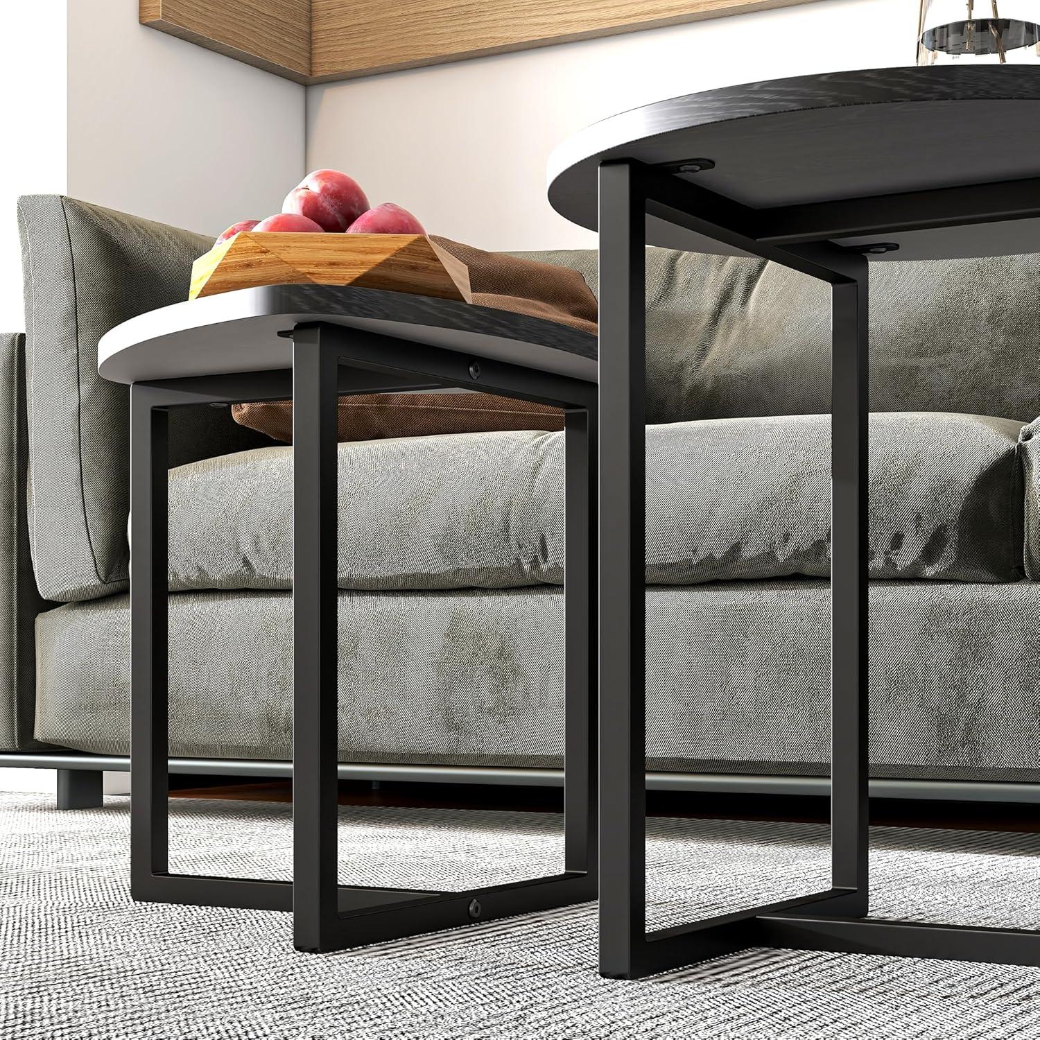 Runder Couchtisch 2er-Set Holzoptik Metallrahmen Beistelltisch