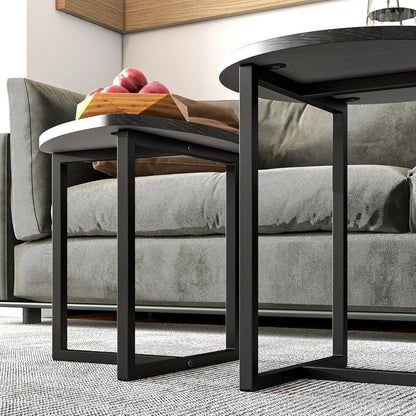 Runder Couchtisch 2er-Set Holzoptik Metallrahmen Beistelltisch