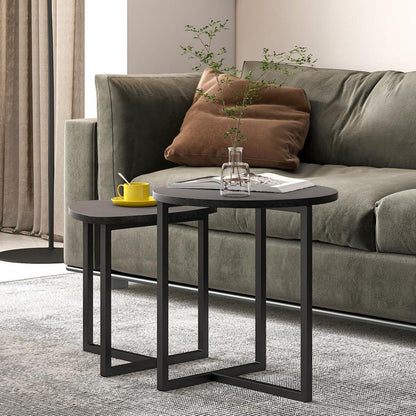 Runder Couchtisch 2er-Set kleiner Beistelltisch Wohnzimmer Holzoptik