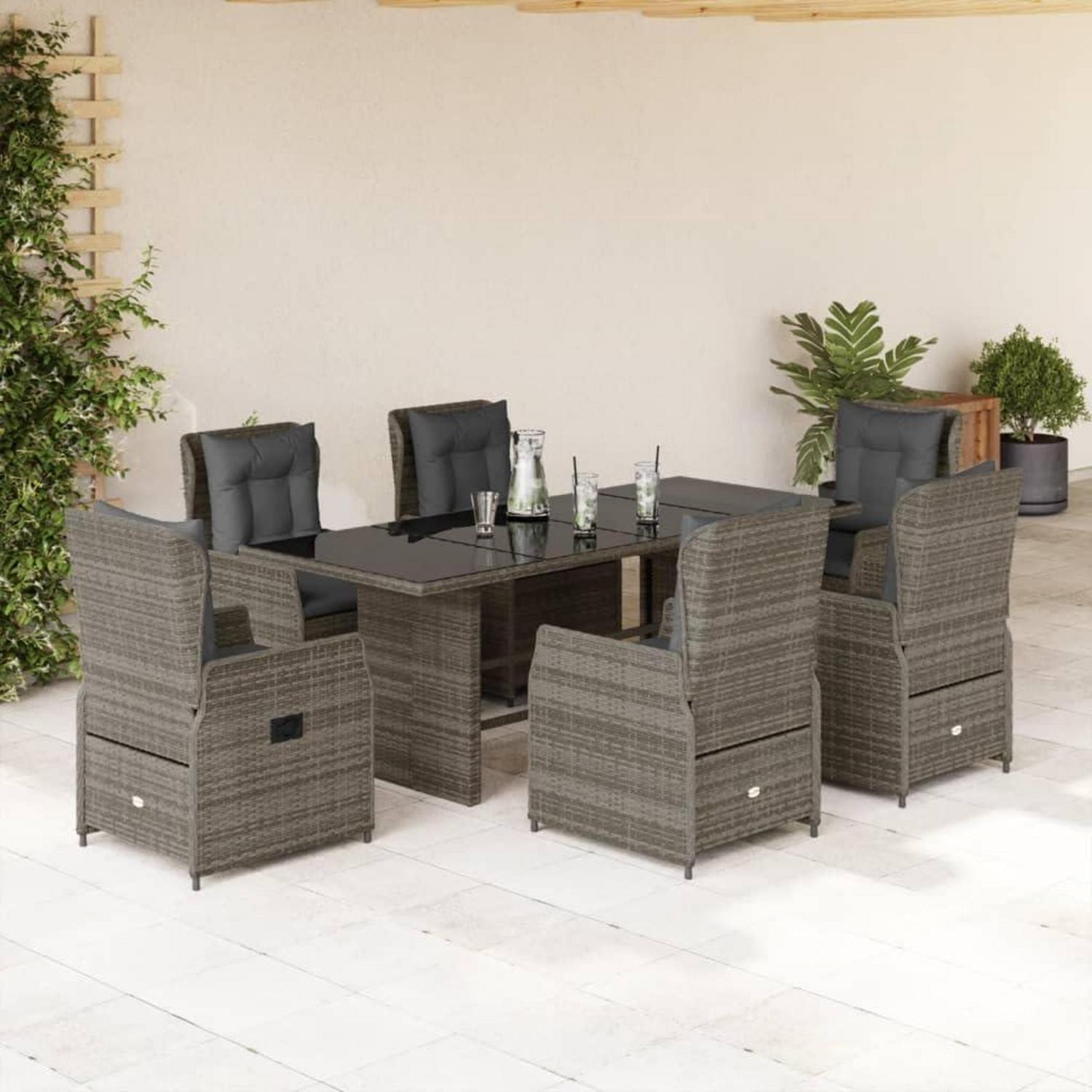Polyrattan Essgruppe 6 Personen mit Tisch und 6 Hochlehner Stühlen