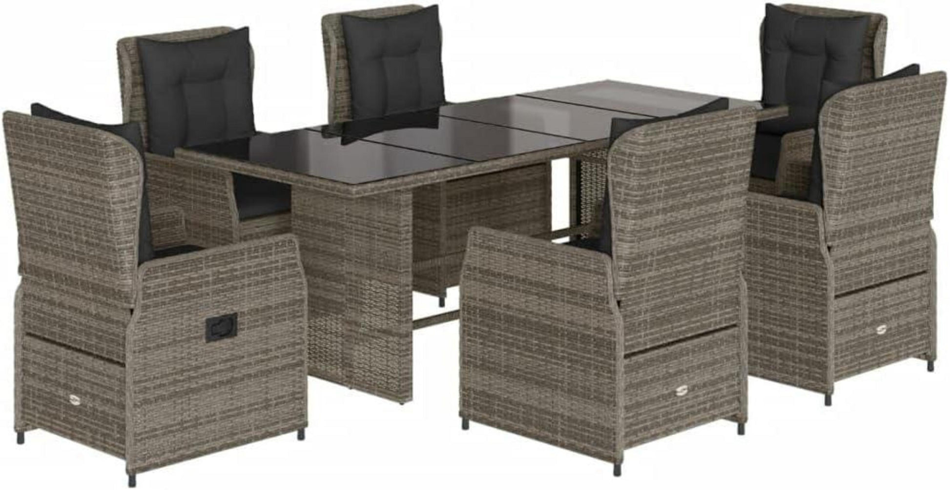 IKAYAA Polyrattan Sitzgruppe 6 Personen mit Glas Tisch