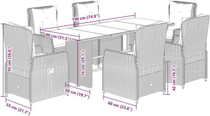 Polyrattan Gartenmöbel Set 6 Personen mit Tisch und 6 Hochlehner Stühlen Grau