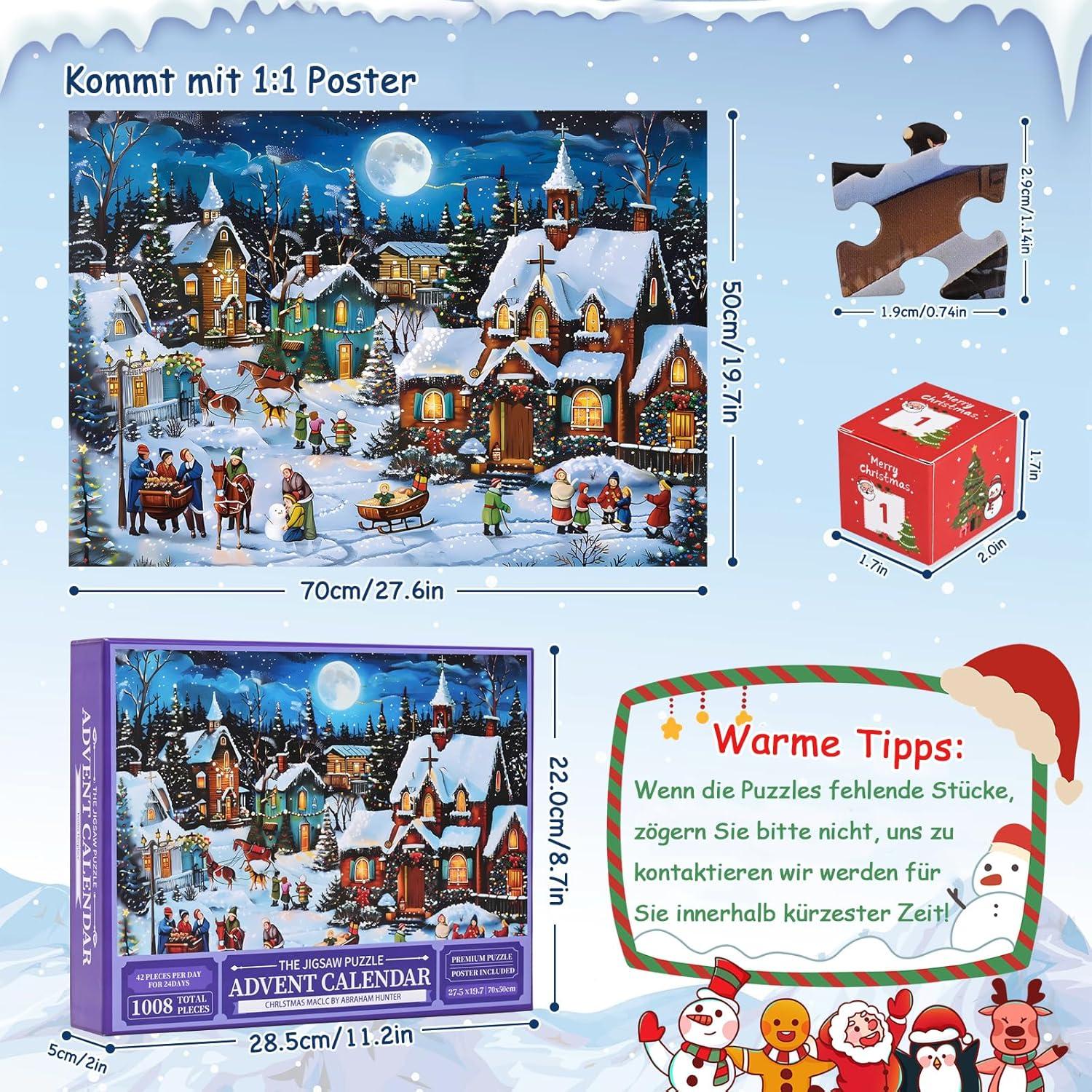 Adventskalender Puzzle 2024 Jigsaw Weihnacht 1008 Teile Erwachsene Kinder