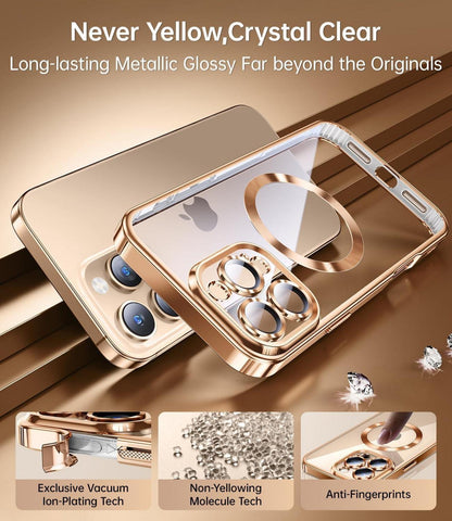 iPhone 16 Pro Hülle mit Schutzfolie, Militärstandard, Magnetisch, Stoßfest, Kratzfest, Kameraschutz, Titan Wüstensand
