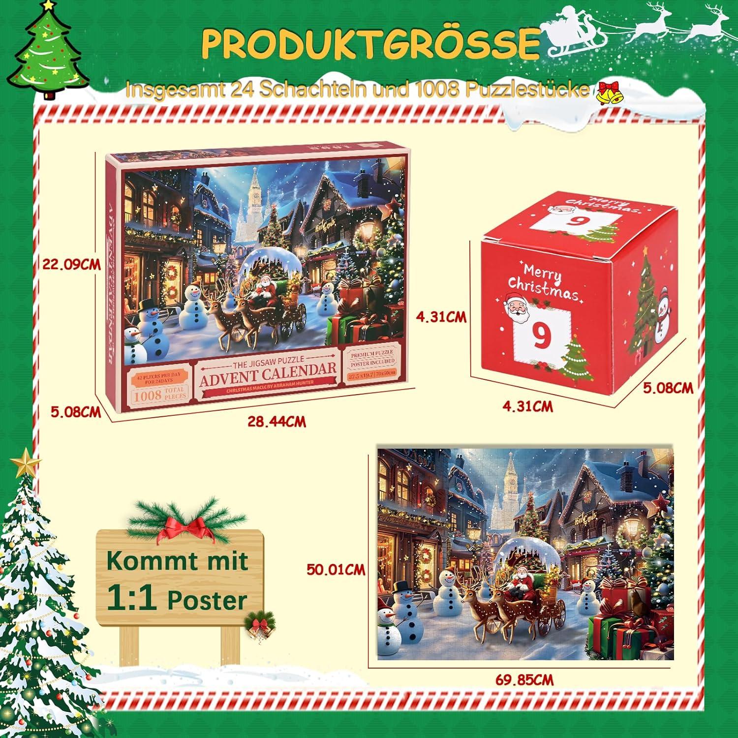 Adventskalender Puzzle 2024 Weihnachten Jigsaw 1008 Teile für Erwachsene Kinder