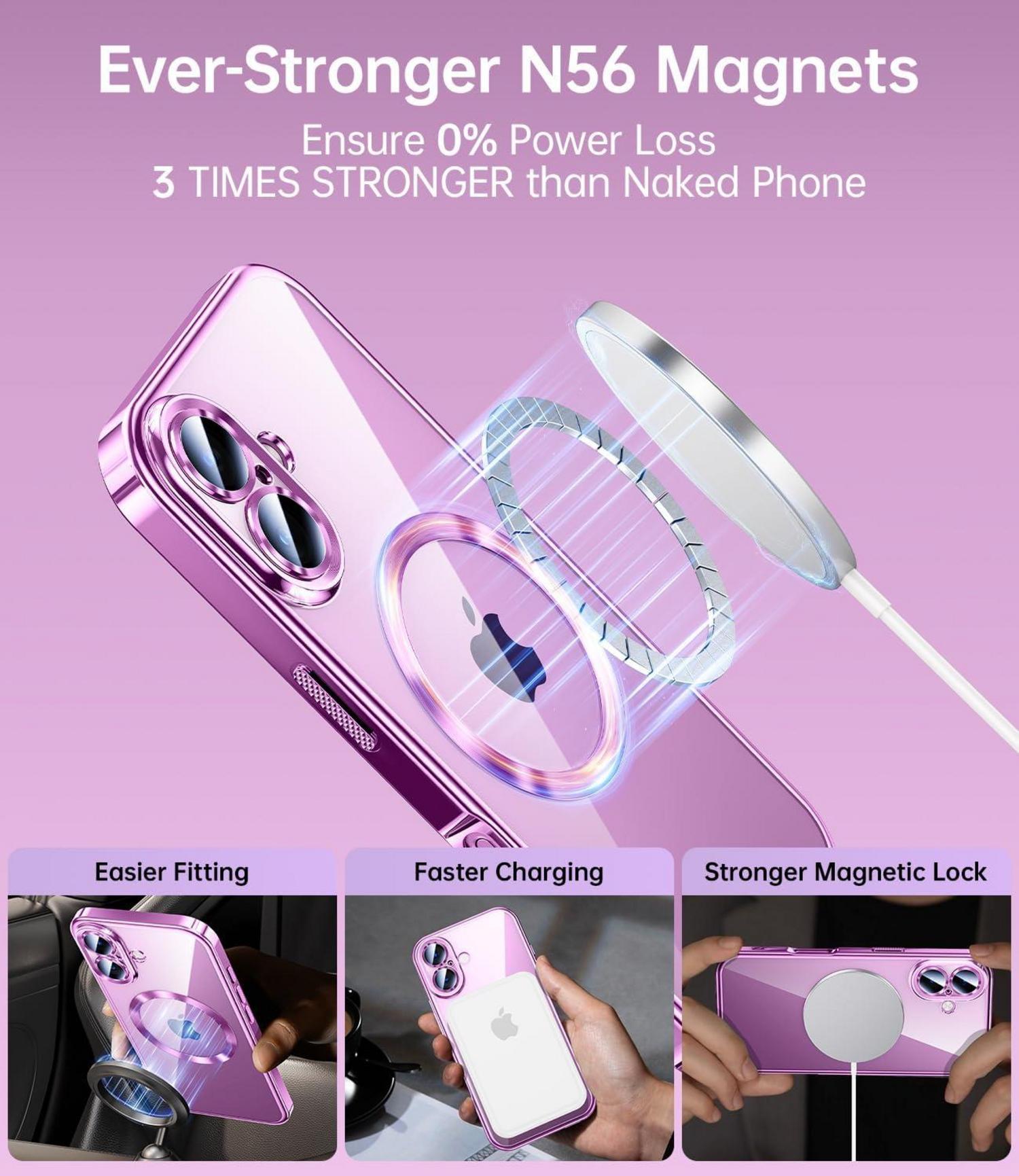 iPhone 16 Plus Handyhülle mit Schutzfolie und Magnet, Stoßfest und