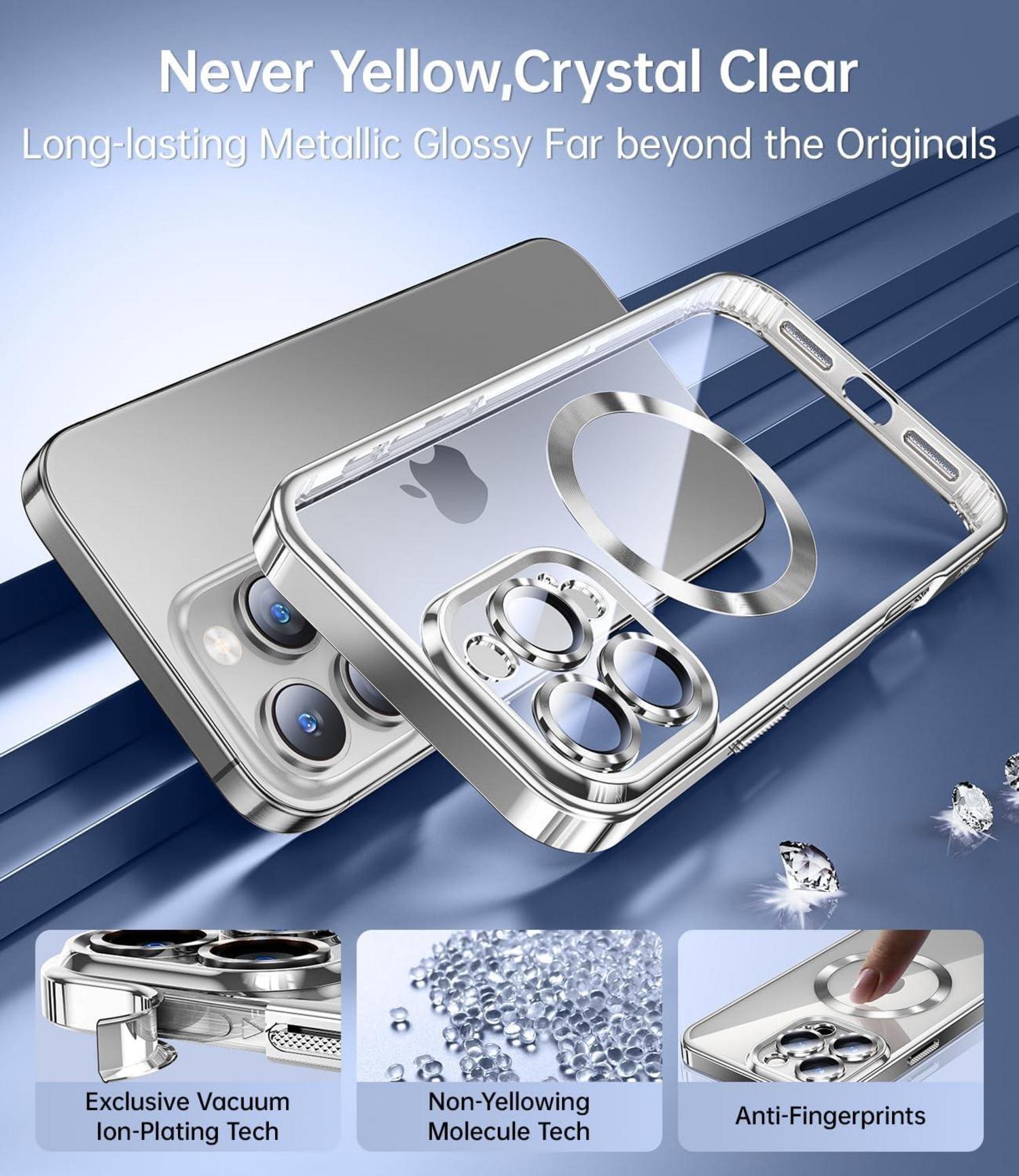 JUESHITUO iPhone 16 Pro Hülle mit 2 Schutzfolien [Militärstandard] [N56 Magnete] Stoßfest Kratzfest für Magsafe Case - Titan Natur