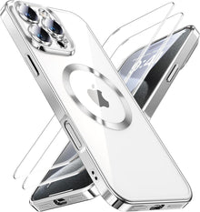 iPhone 16 Pro Max Hülle 3-in-1 mit Magneten und Schutzfolie Silber