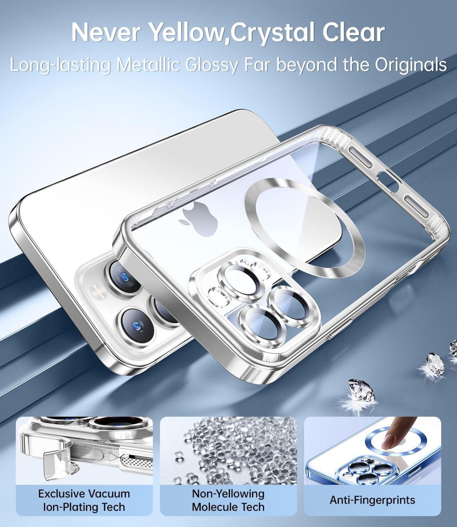 Schutzhülle iPhone 16 Pro 3 in 1 mit Schutzfolie Silber Magnetisch Stoßfest