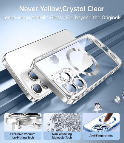 Schutzhülle iPhone 16 Pro 3 in 1 mit Schutzfolie Silber Magnetisch Stoßfest