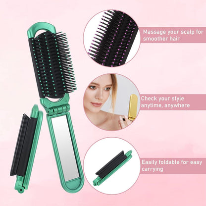 Faltbare Reise Haarbürste mit Spiegel Mini Haarbürste 5er Set