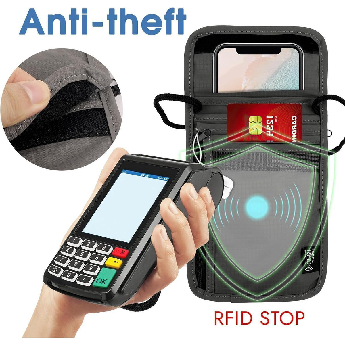 Brustbeutel mit RFID-Schutz, wasserdicht, grau