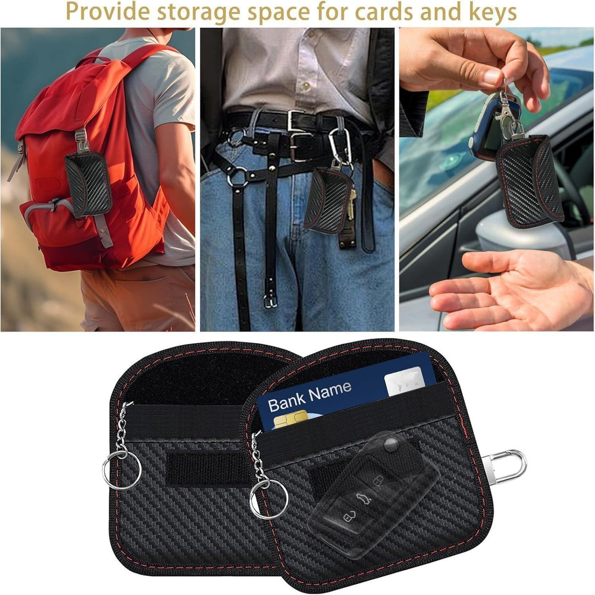 Schlüsselhülle Faraday Bag RFID Blocker Kohlefaser in Lederoptik