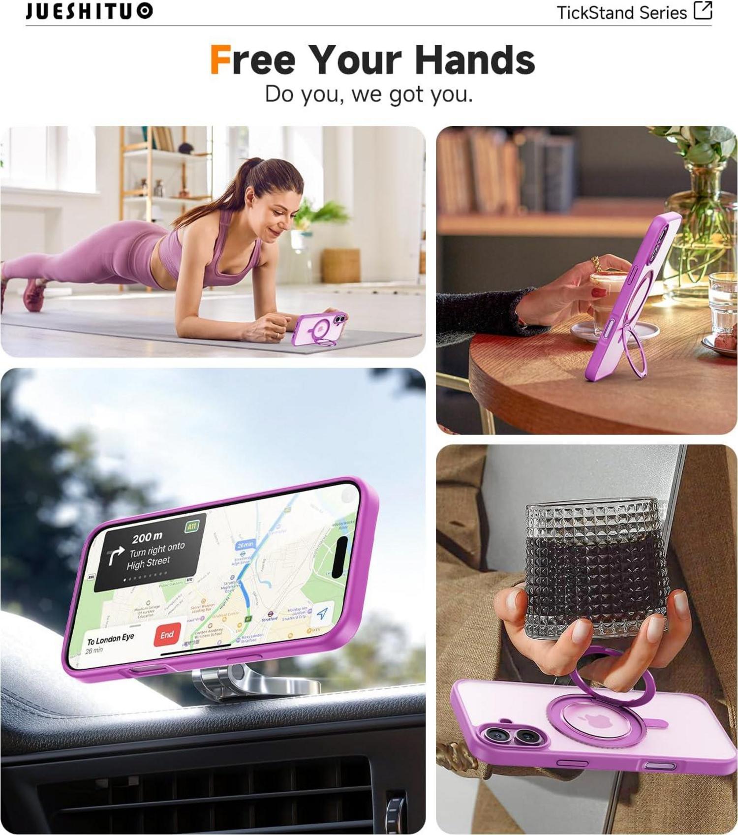 JUESHITUO 360° Magic Stand iPhone 16 Hülle Pink MagSafe Schutzhülle