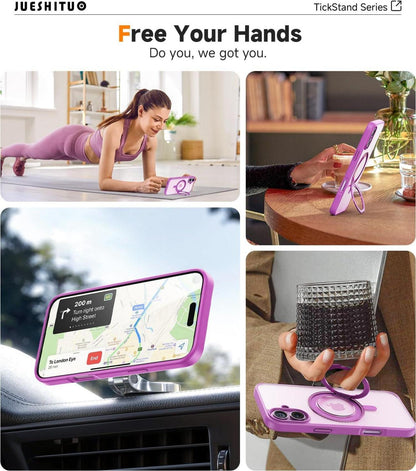 JUESHITUO 360° Magic Stand iPhone 16 Hülle Pink MagSafe Schutzhülle