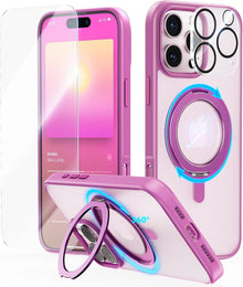 360° Magic Stand iPhone 16 Pro Hülle Militärschutz Stoßfest Dünn Pink