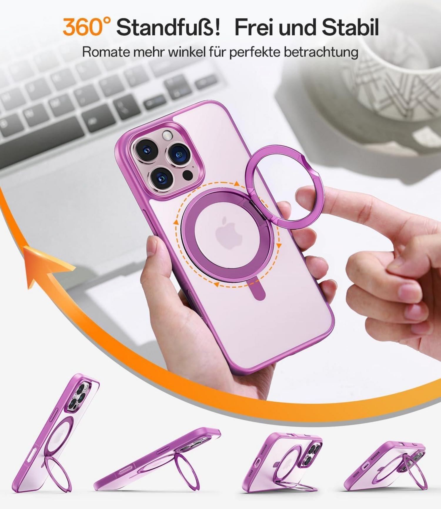 360° Magic Stand iPhone 16 Pro Hülle Militärschutz Stoßfest Dünn Pink