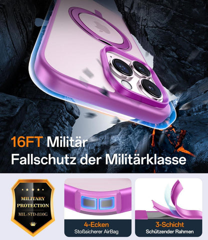 360° Magie Stand iPhone 16 Pro Hülle Stoßfeste Schutzhülle Dünn Rosa