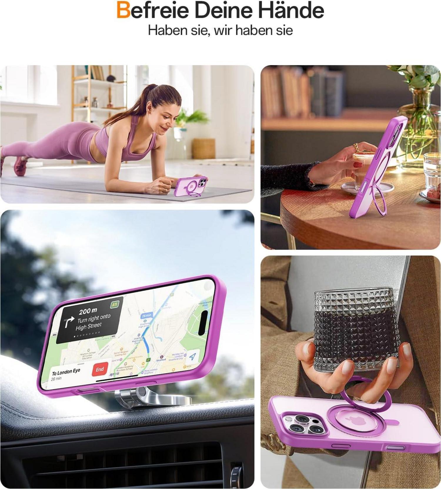 360° Magie Stand iPhone 16 Pro Hülle Stoßfeste Schutzhülle Dünn Rosa