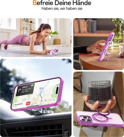 360° Magie Stand iPhone 16 Pro Hülle Stoßfeste Schutzhülle Dünn Rosa