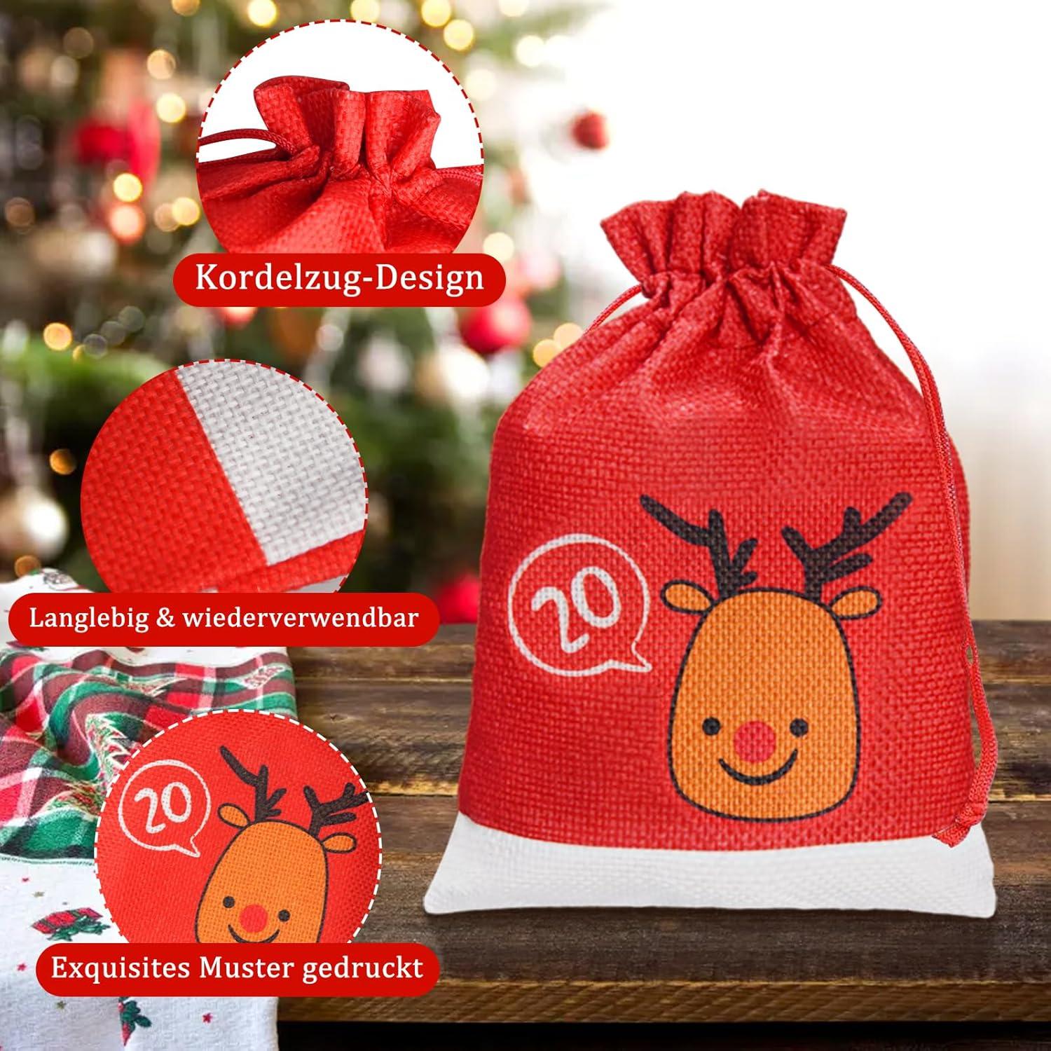 Adventskalender selber befüllen 24 Säckchen Stoff Material