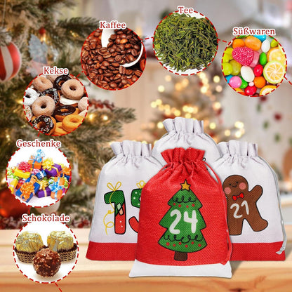 Adventskalender zum Befüllen 24 Säckchen 18x13 cm DIY Weihnachten Kinder