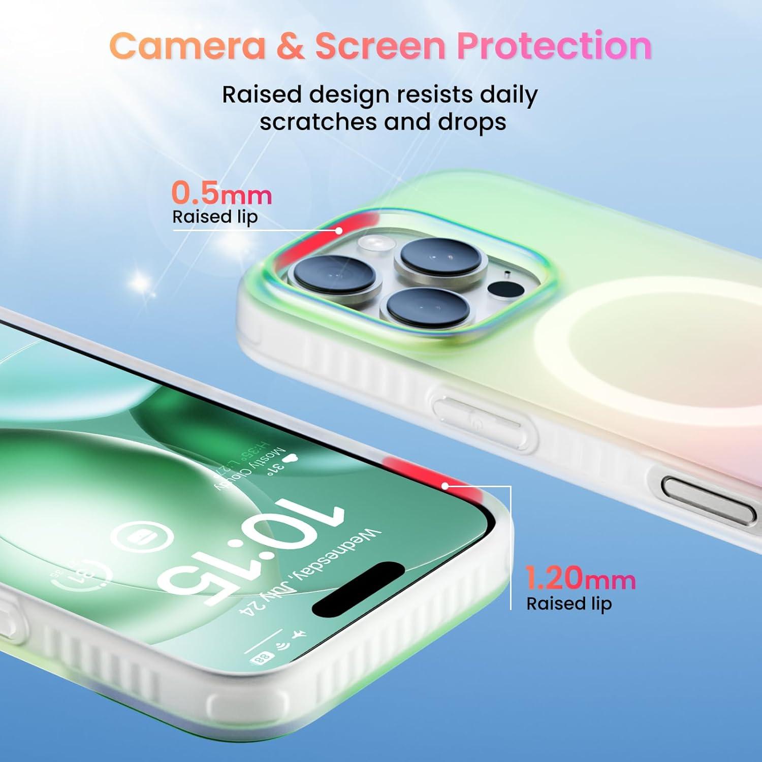 iPhone 16 Pro Hülle, Fluoreszierender Farbverlauf, stoßfest, Polarlicht