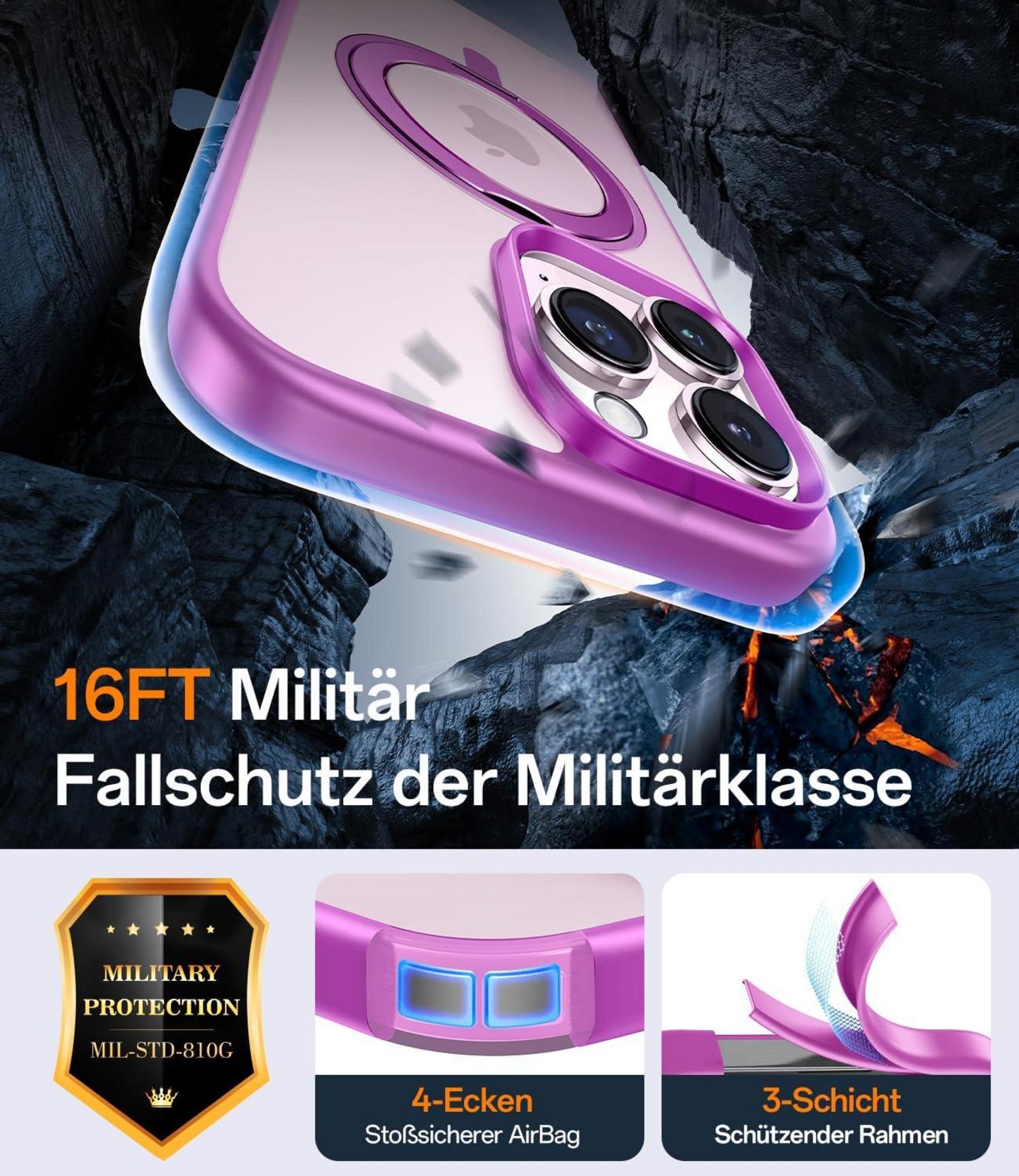 iPhone 16 Pro Max Hülle Schutzhülle mit 360° Stand Funktion Pink