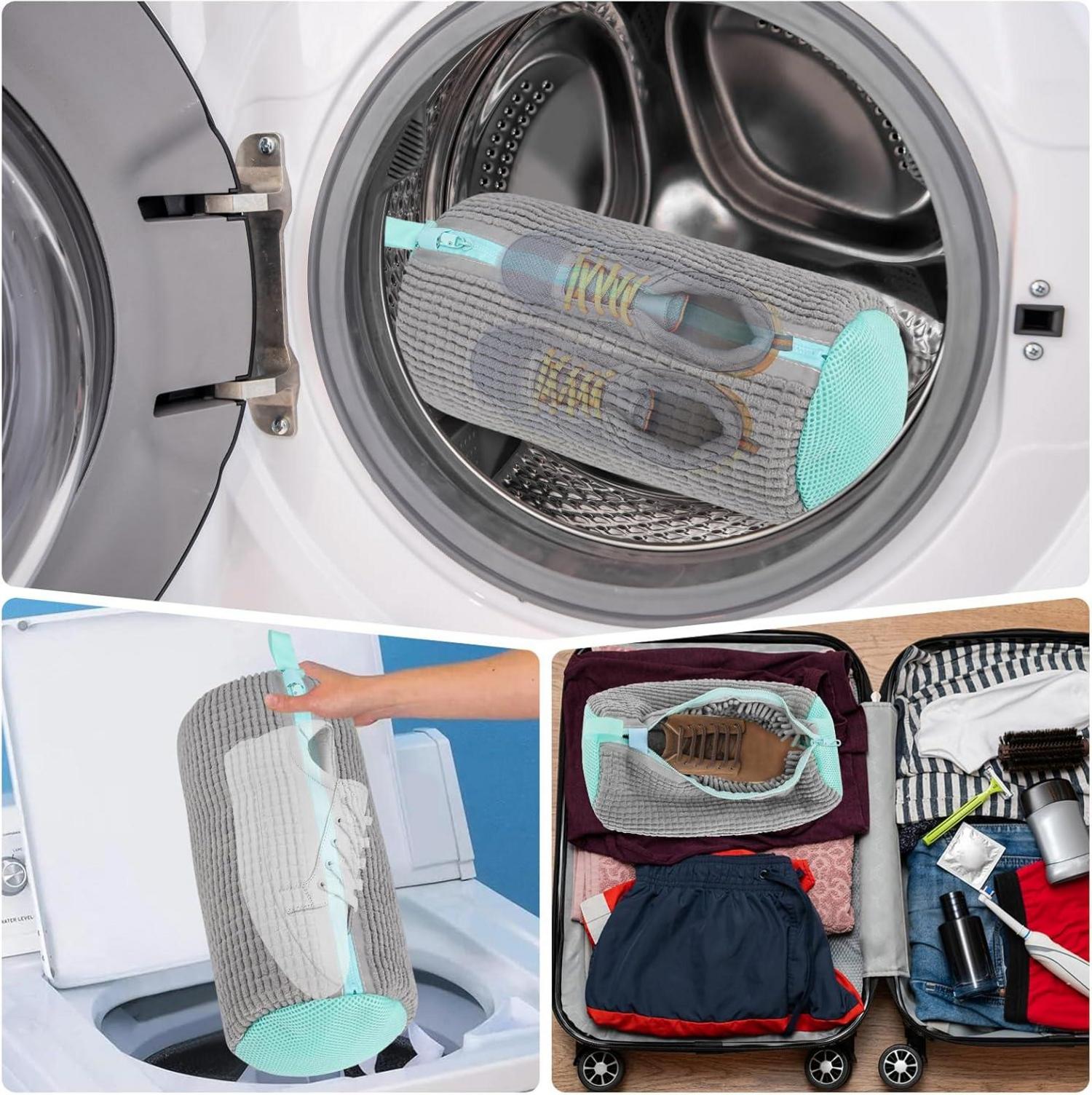 Schuhwaschbeutel für Waschmaschine, Reißverschluss, Plüsch, 2er Set