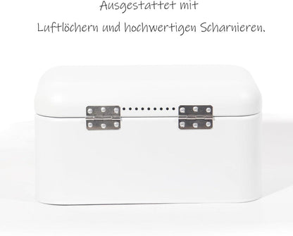 Brotkasten aus Metall mit Edelstahlgriff und Luftlöchern