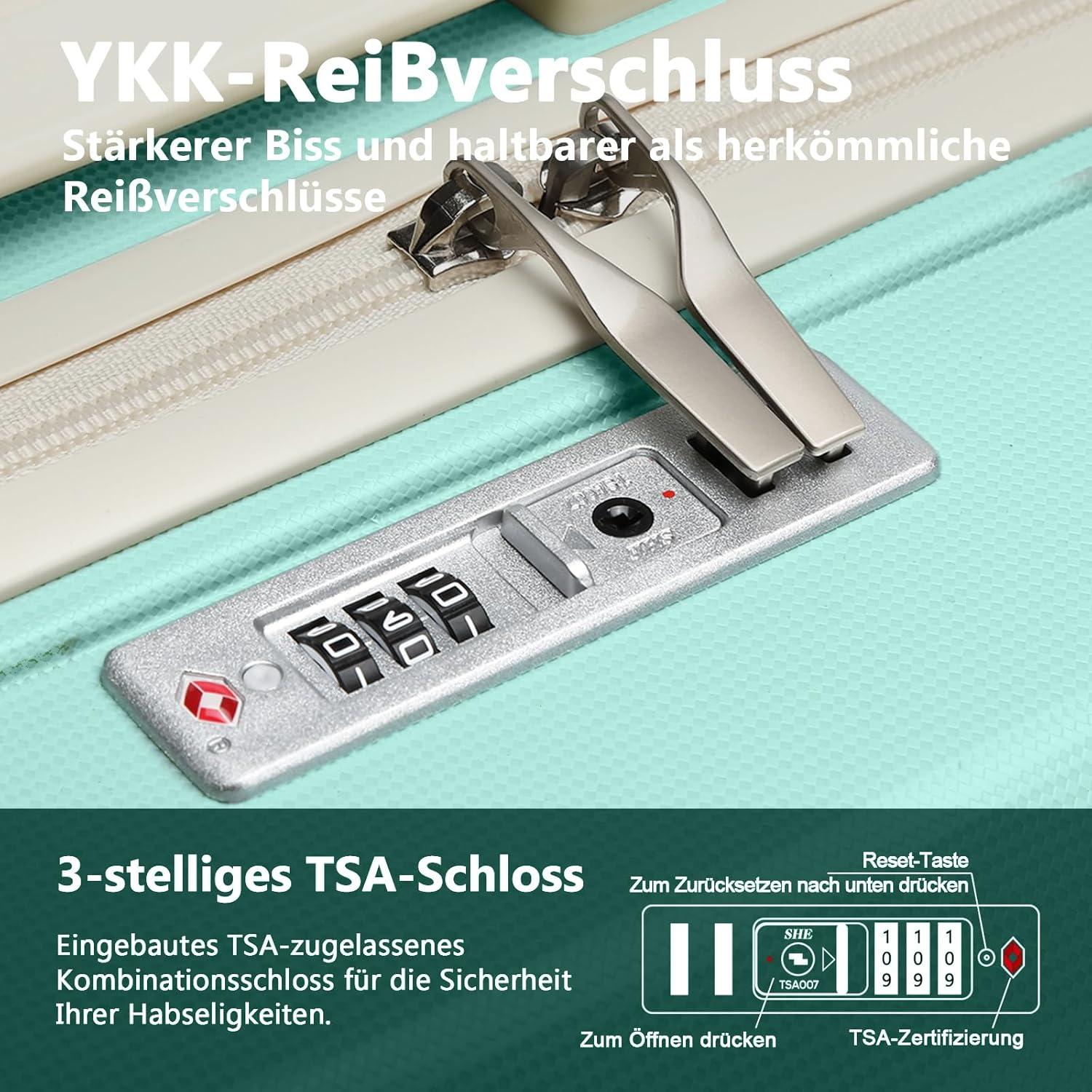 Joyway Kofferset 5tlg Hartschale TSA-Schloss 4 Rollen Hellgrün/Beige
