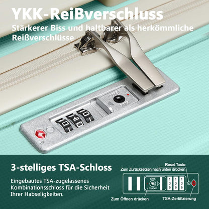 Joyway Kofferset 5tlg Hartschale TSA-Schloss 4 Rollen Hellgrün/Beige