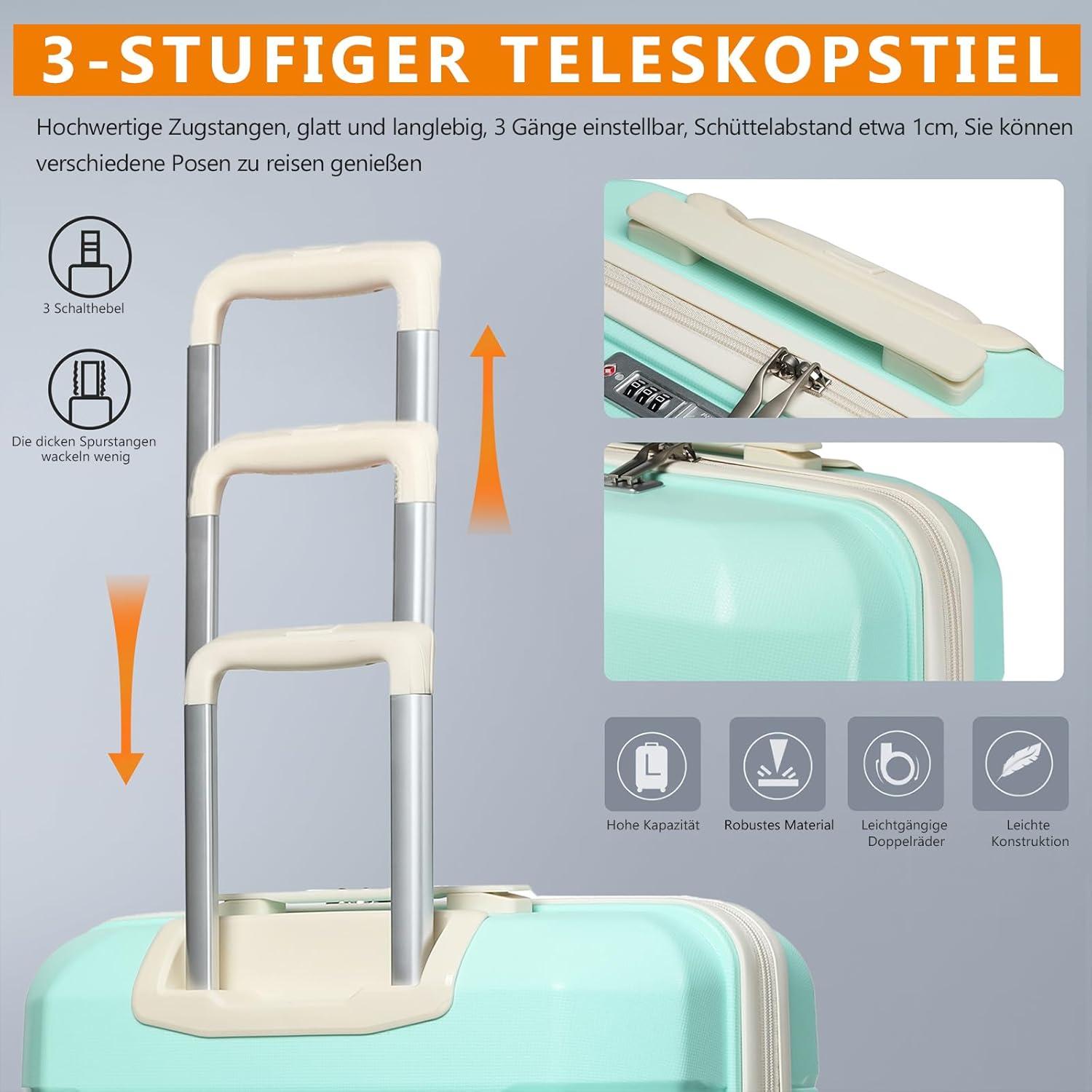 Kofferset 5tlg Hartschale 4 Rollen TSA-Schloss Kosmetikkoffer Tragbare