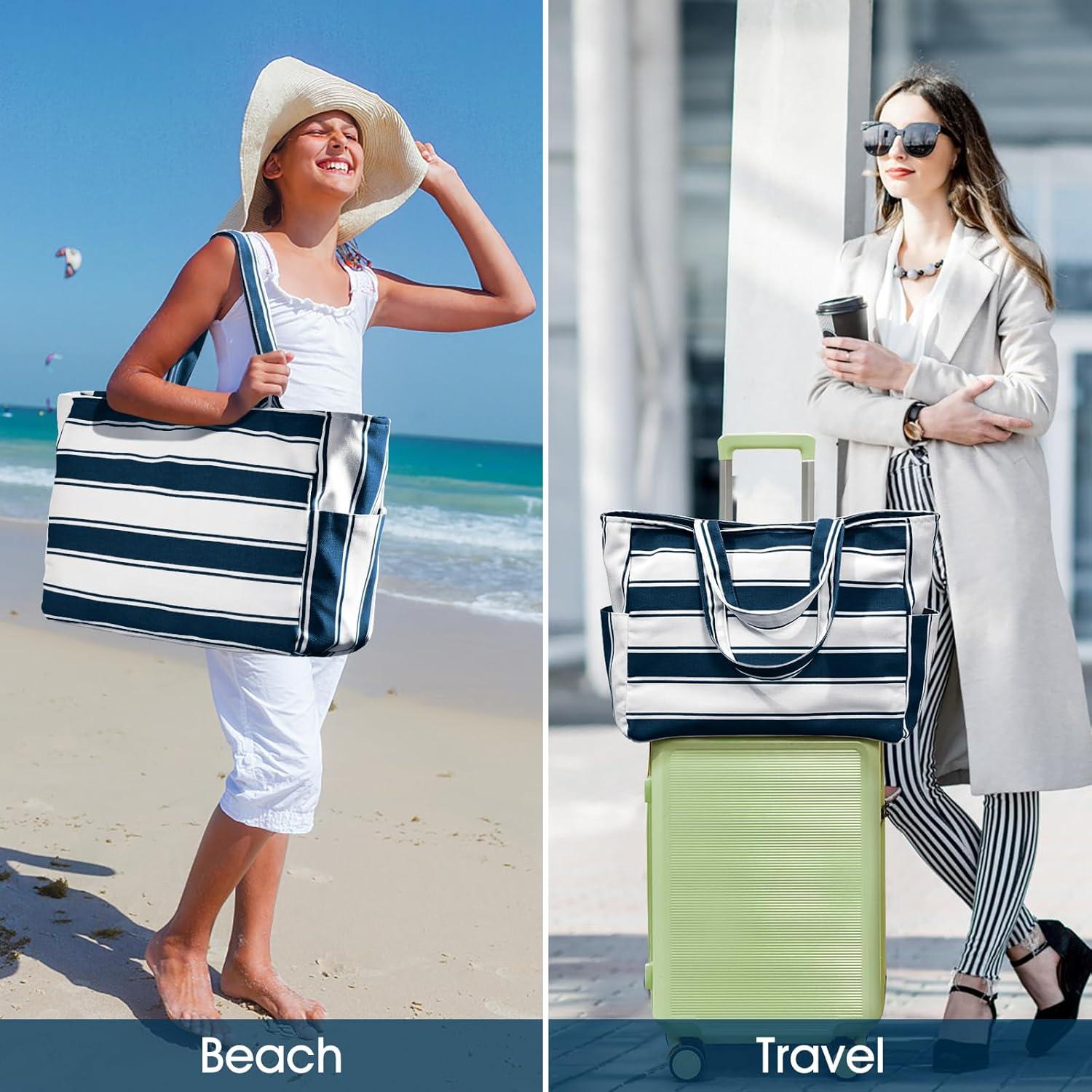 XXL Strandtasche Tote Bag wasserabweisend Reißverschluss 40L Blau