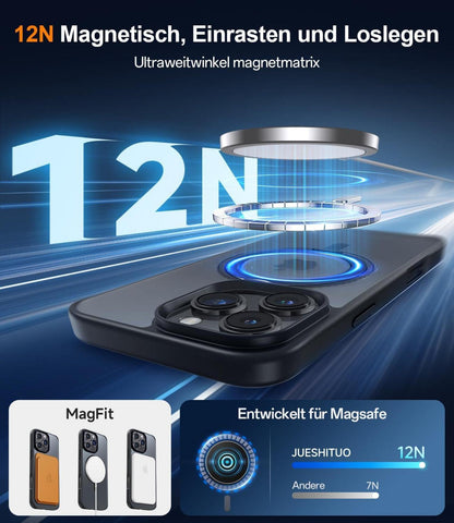 JUESHITUO 360° Magic Stand für iPhone 16 Pro Max Hülle Militärschutz Unsichtbarer Ständer Schwarz