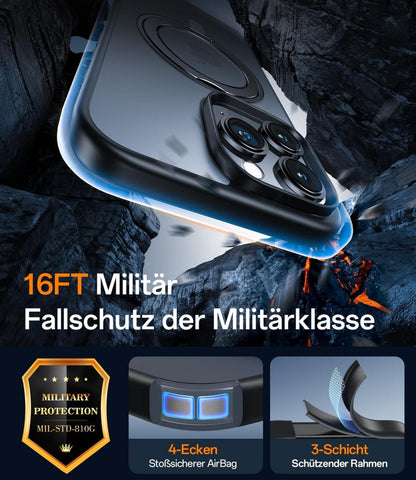 JUESHITUO 360° Magie Stand iPhone 16 Pro Max Hülle [Militärschutz] Unsichtbarer