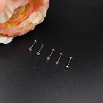5er Set Lippenpiercing Labret Stecker 10mm 16G Silber Gold Rosa