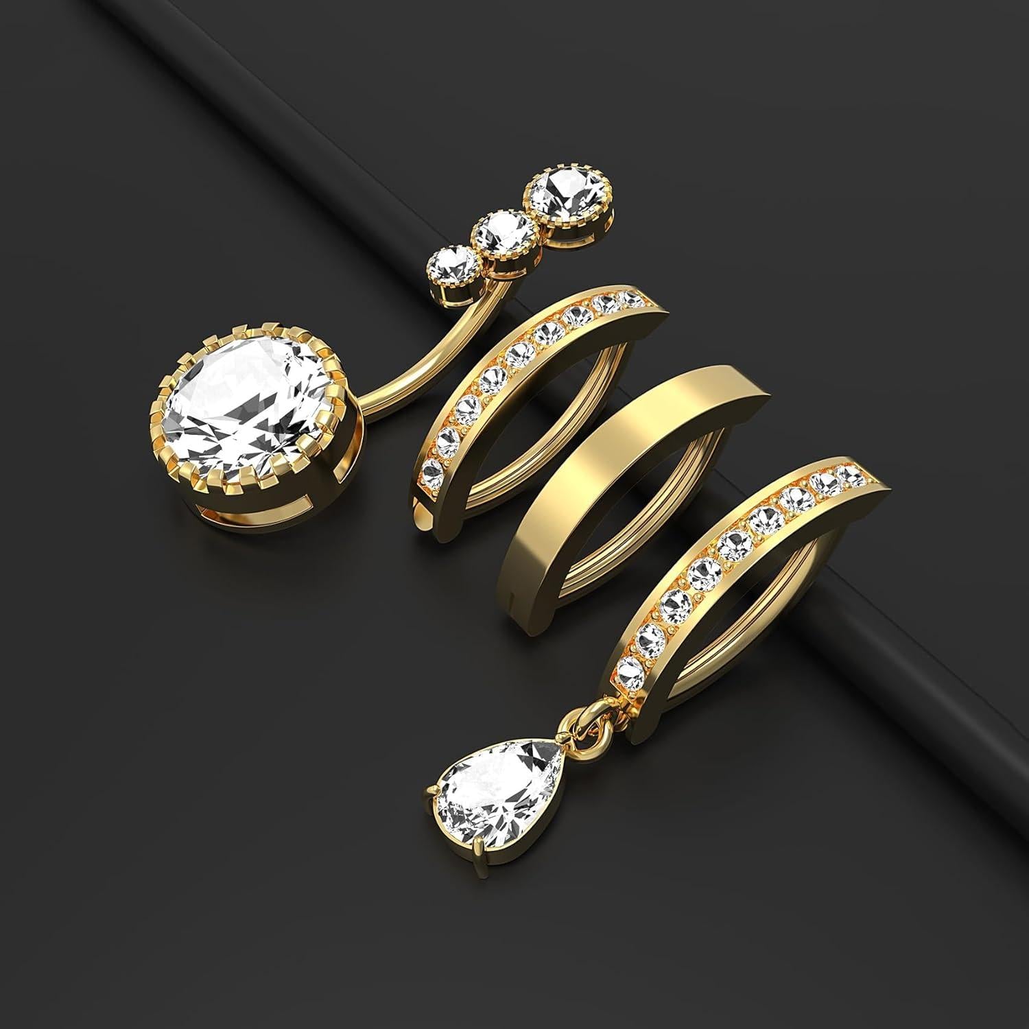 Bauchnabelpiercing Set Chirurgenstahl 4x Strass 10mm 12mm Gold