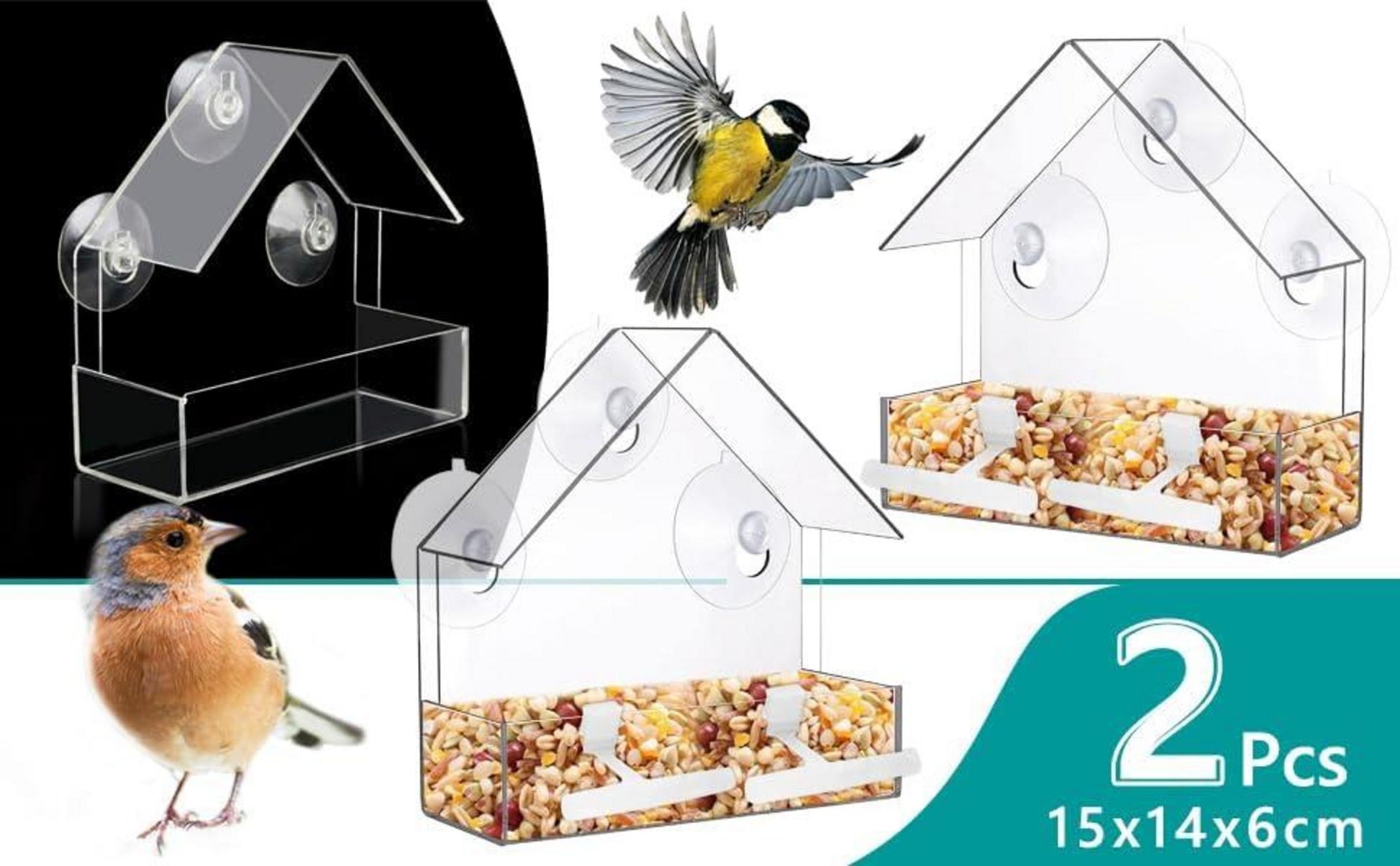 Transparentes Fenster Vogelhäuschen Acryl mit Saugnäpfen für kleine